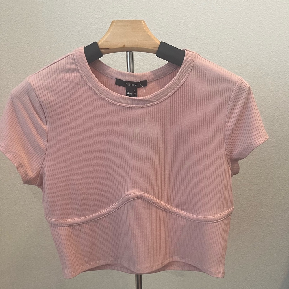 Forever 21 Pink Crop Top Fitted T-Shirt